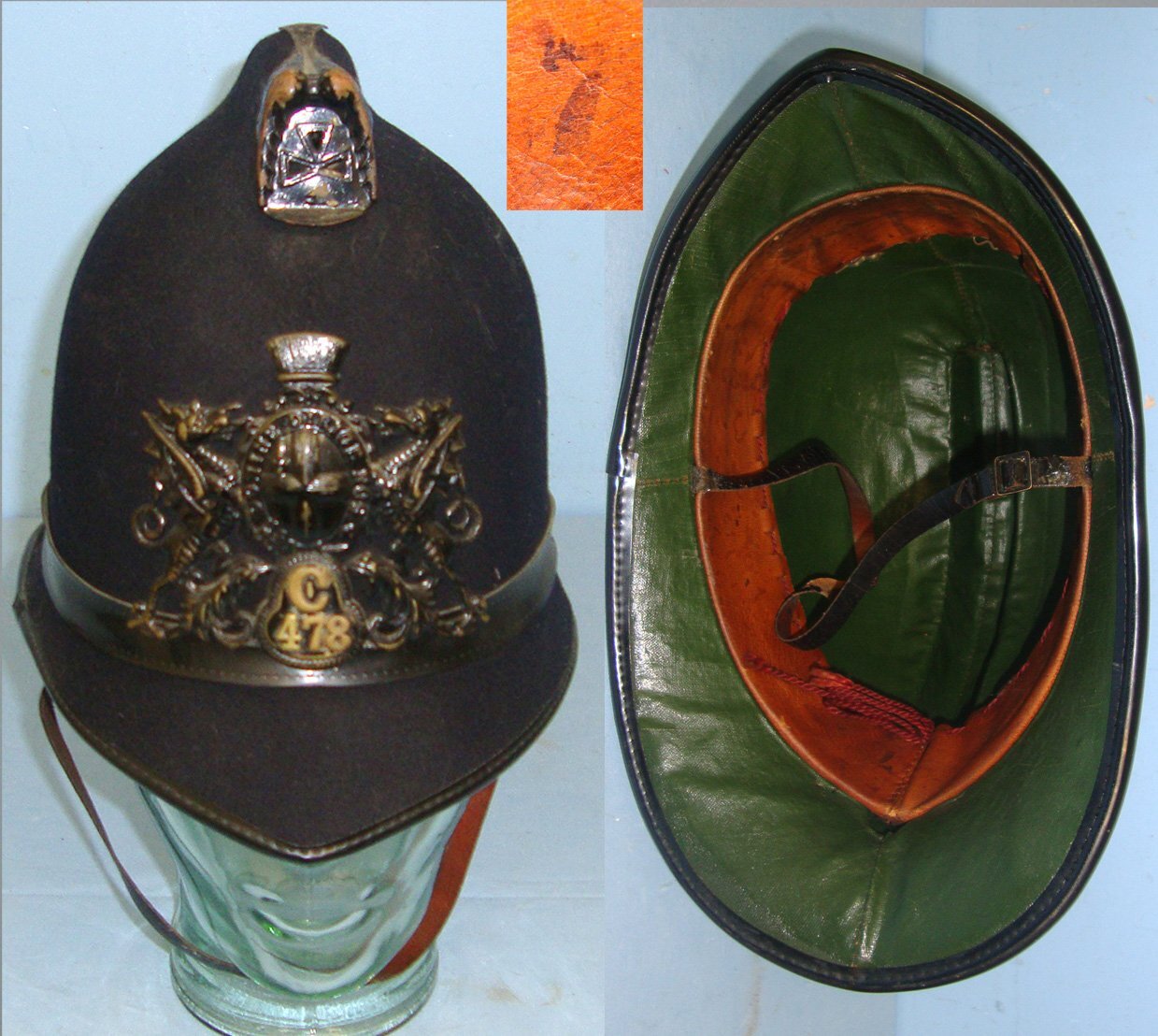 1960’s British City Of London Police Male Constable\'s / Sergeant\'s Blue Serge Helmet With City Of London Helmet Plate Collar Number C478 Size 7. POL 407  Antique & Militaria