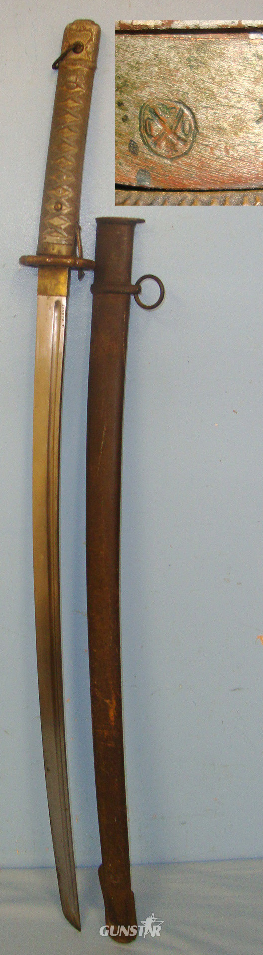 MATCHING NUMBERS, BLADE NUMBERED ON SIDE**Original, WW2 Japanese NCO\'s Type 95 Katana With ‘The Lijima Swords Factory’ & Toyo 1st Arsenal Arsenal Marks & Scabbard. Sn 20906 Sword in 