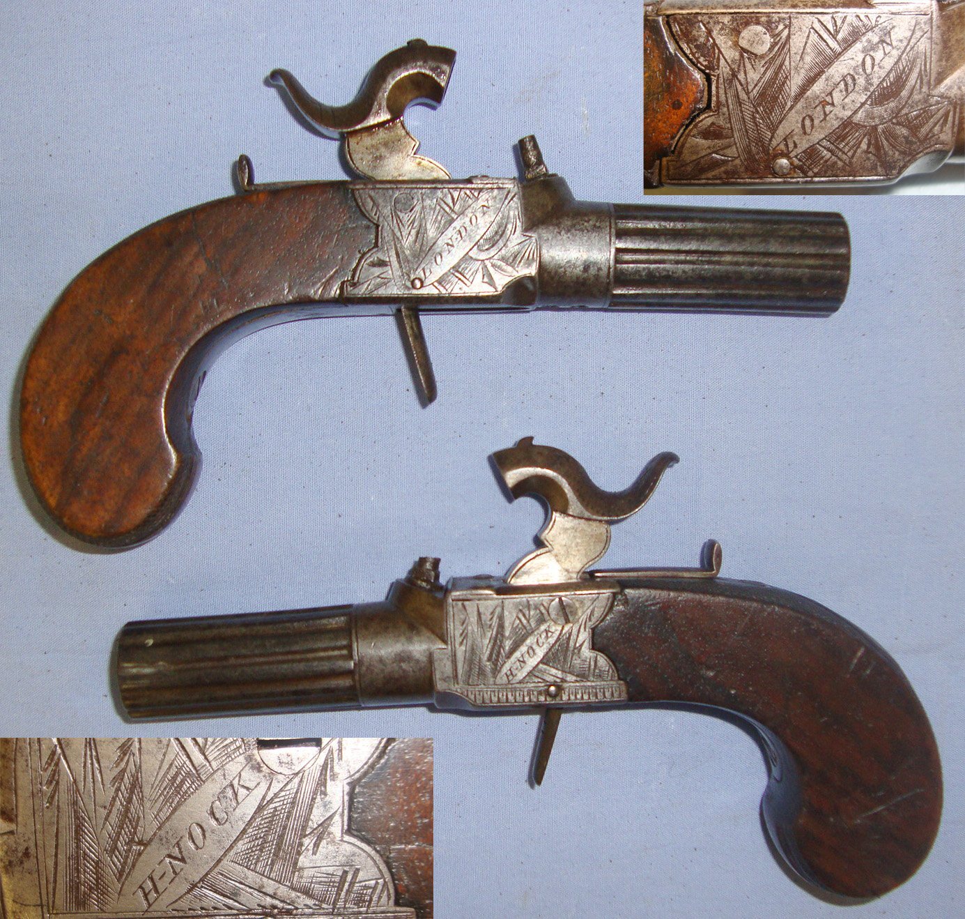 H. Nock With Fluted Screw Off Barrels & Folding Concealed Triggers. Sn 21393:42 .50 Cal Muzzleloader Muzzleloader