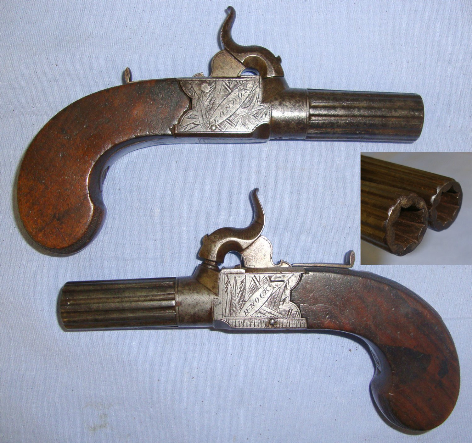  H. Nock With Fluted Screw Off Barrels & Folding Concealed Triggers. Sn 21393:42 .50 Cal Muzzleloader Muzzleloader