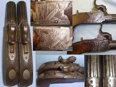 H. Nock With Fluted Screw Off Barrels & Folding Concealed Triggers. Sn 21393:42 .50 Cal Muzzleloader Muzzleloader