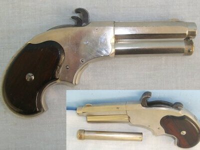 RARE**MINT**FACTORY NICKEL PLATED**1871-1888 American Remington Rider 5 Shot .32 Rim Fire Tube Magazine Pistol / Derringer. Sn 22503 .32 Deringer