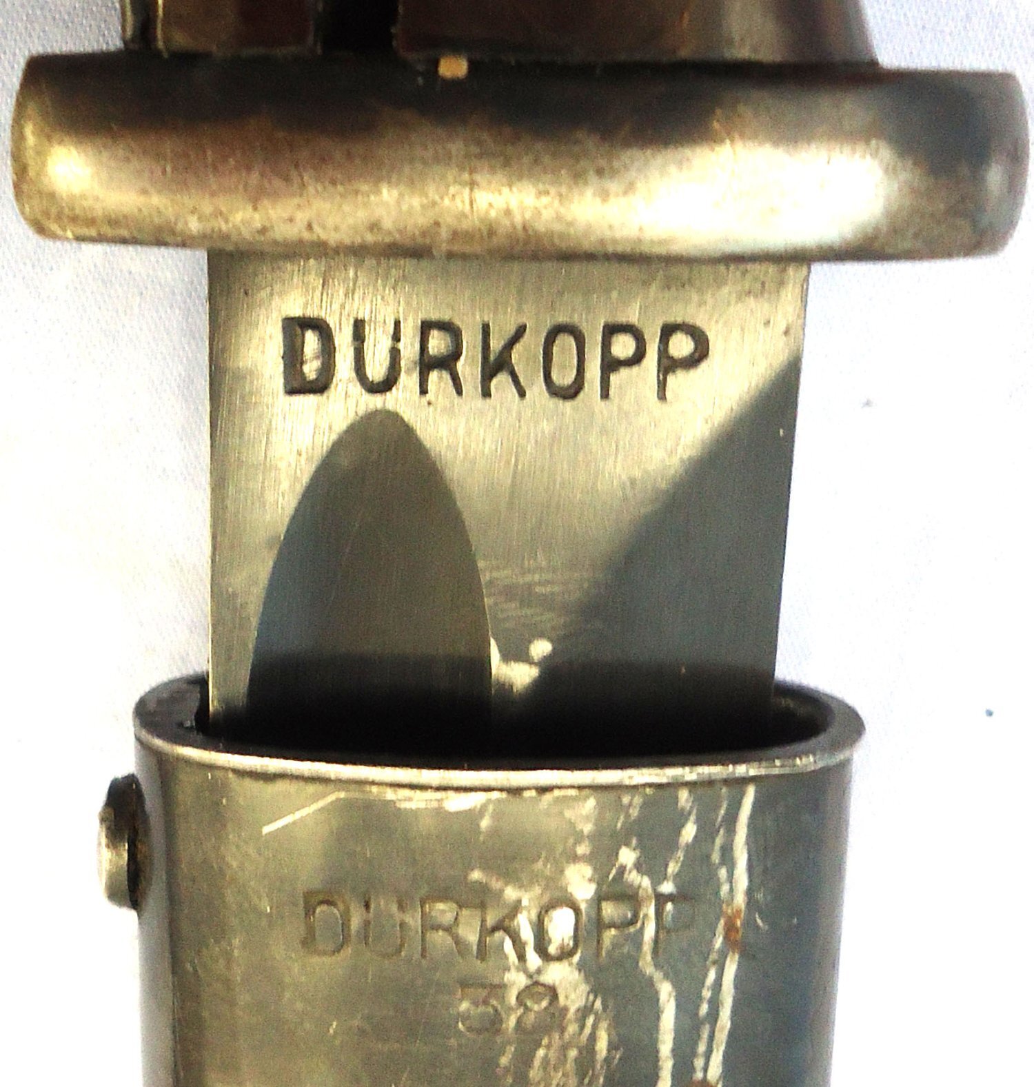 {CATEGORY} - German, 1938 Dated, WWII K98 Mauser Bayonet & Scabbard by Durkopp with a Brown Leather Frog. 23478:75 Bayonet