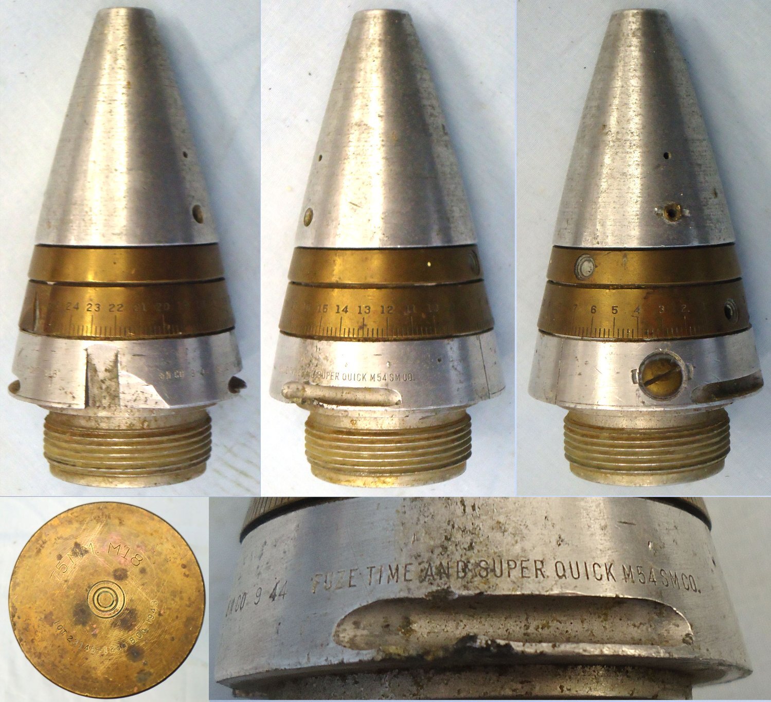 WW2, 1943 Dated, American 75mm (75x350R) M48 High Explosive Round with Super Quick Fuze for the Sherman M4 Tank. O 2420 WW2, 1943 Dated, American 75mm (75x350R) M48 High Explosive Round with Super Quick Fuze for the Sherman M4 Tank. O 2420 Various Other Ammunition