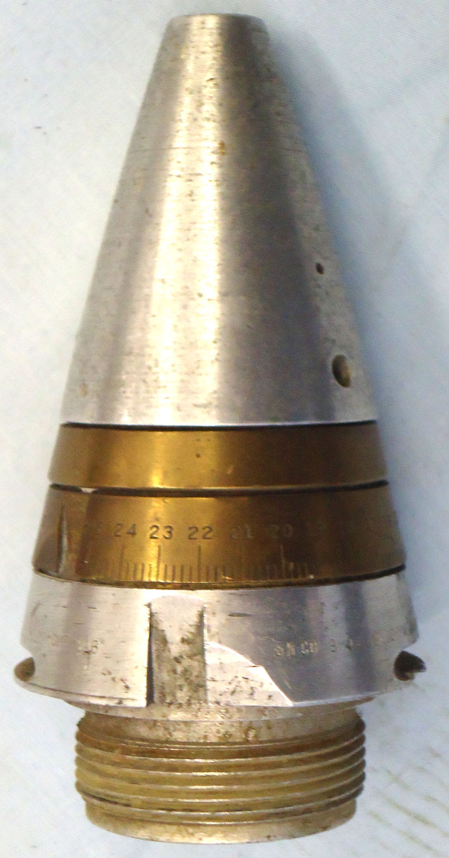 {CATEGORY} - WW2, 1943 Dated, American 75mm (75x350R) M48 High Explosive Round with Super Quick Fuze for the Sherman M4 Tank. O 2420 WW2, 1943 Dated, American 75mm (75x350R) M48 High Explosive Round with Super Quick Fuze for the Sherman M4 Tank. O 2420 Various Other Ammunition in 